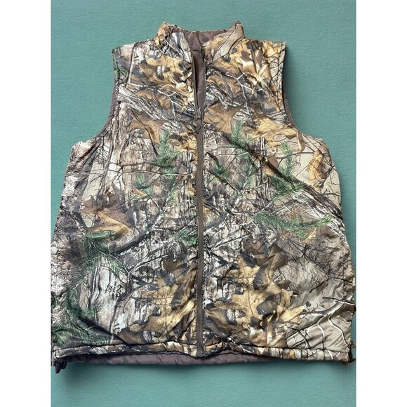 Realtree Reversible Puffer Vest Camo Camouflage Brown Full Zip Sz 2XL Outdoors - Picture 1 of 6